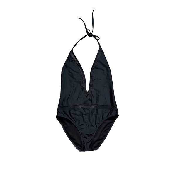 Express Swim Express Swim Black Deep V Sheer Cut Outs One Piece